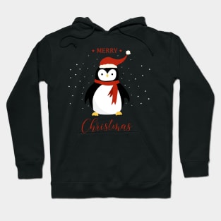 Holiday greeting from cute Penguin wearing red hat Hoodie